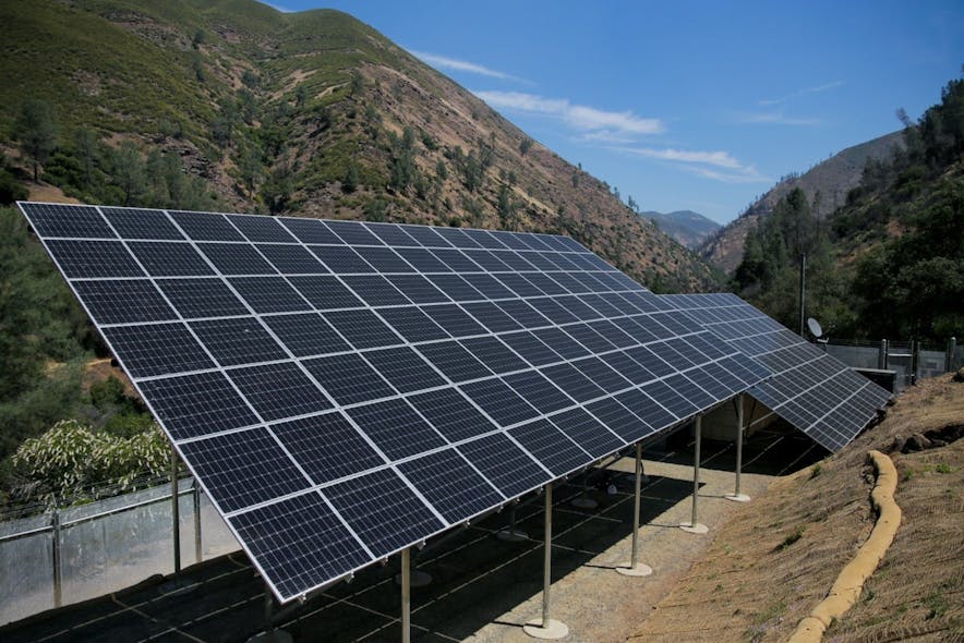 The Briceburg Remote Grid includes an array of 97 solar panels. Photo courtesy of BoxPower.
