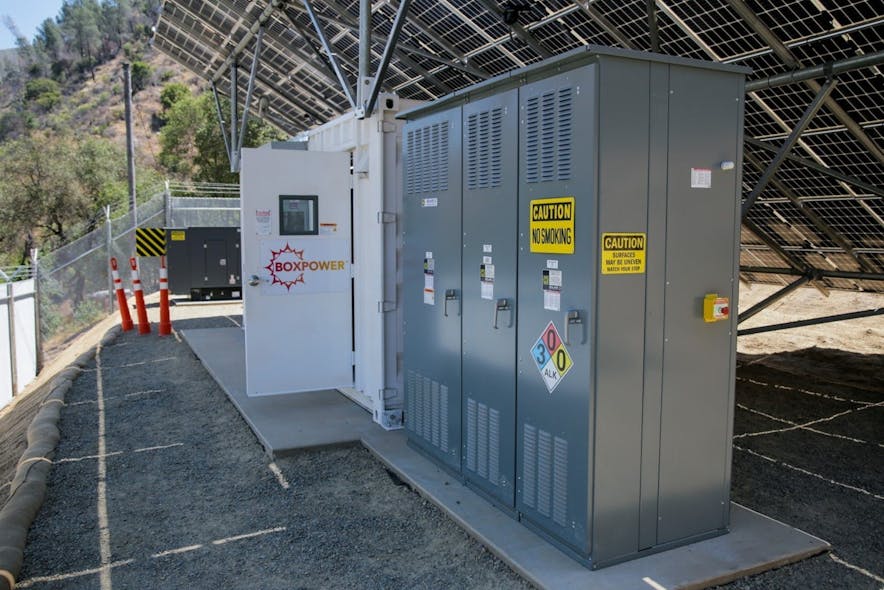 The Battery Energy Storage System and backup propane generator. Photo courtesy of BoxPower.