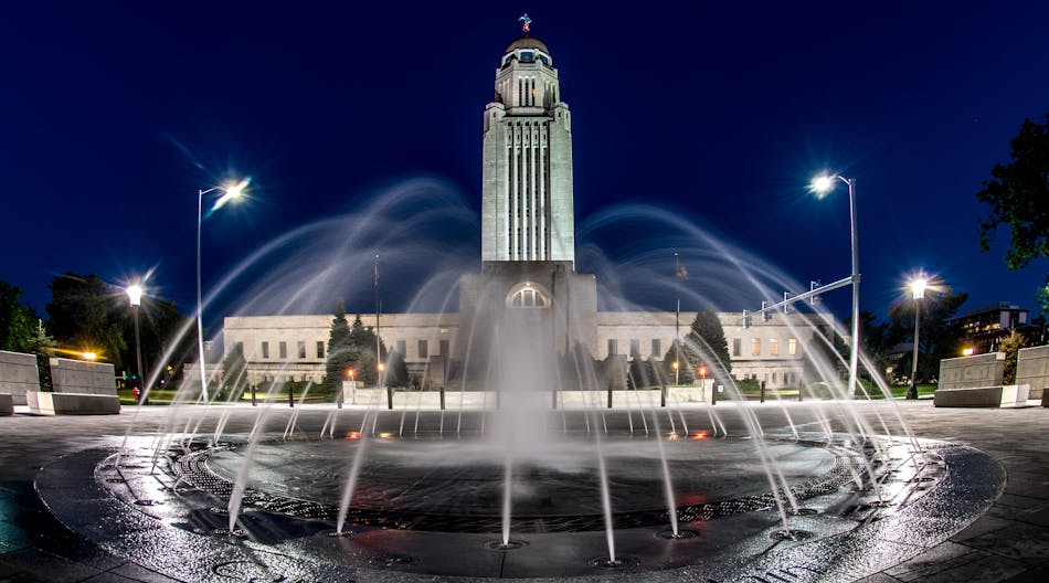 The fountain in front of the Nebraska State Capitol. This is one of the state government facilities that makes up Lincoln Electric Systems&rsquo; microgrid.