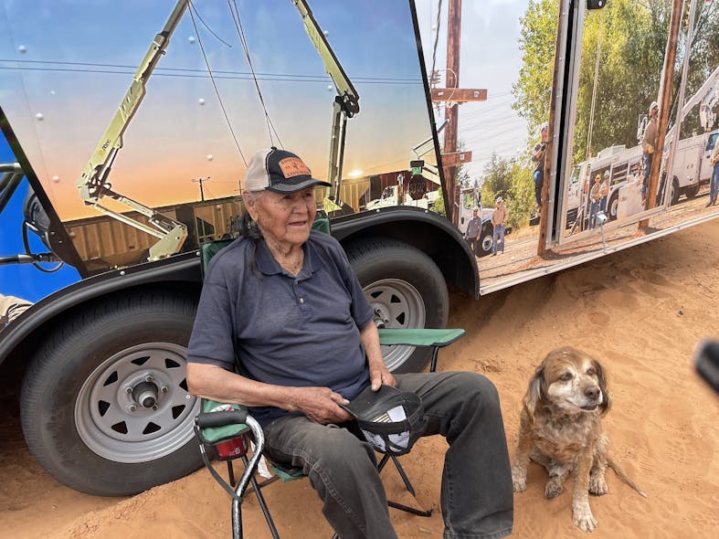 Ninety-five-year-old Harry Nimrod watched the crews work around his homestead and graciously thanked the Roseville Electric crews from California for traveling to connect his home to the grid.