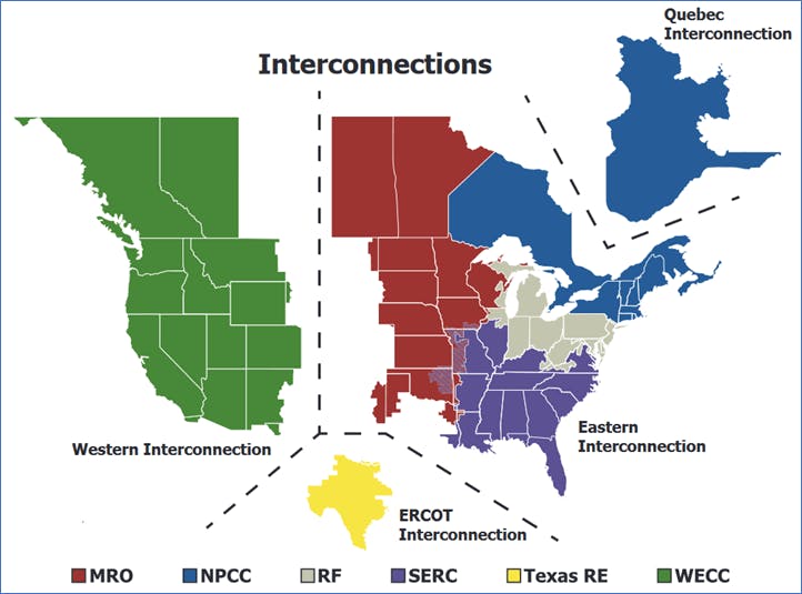North American Electrical Interconnections (from the NERC public website).