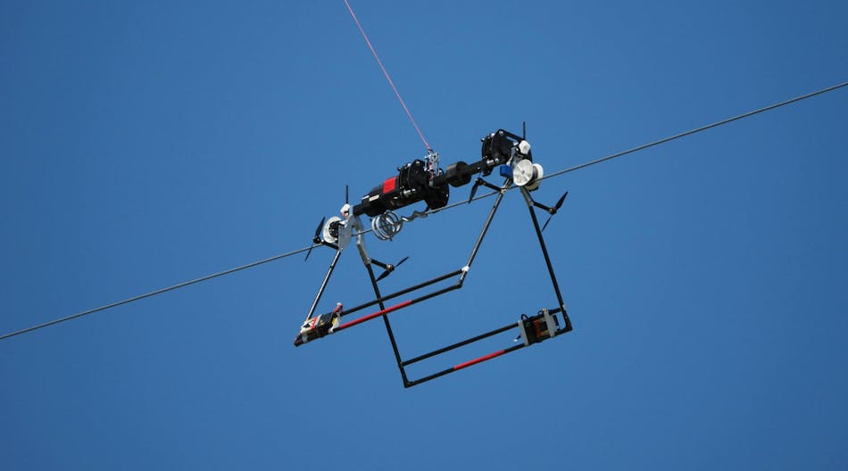 The Mini LineFly&trade; automatically and precisely installs PLP BIRD-FLIGHT&trade; Diverters on overhead conductors,