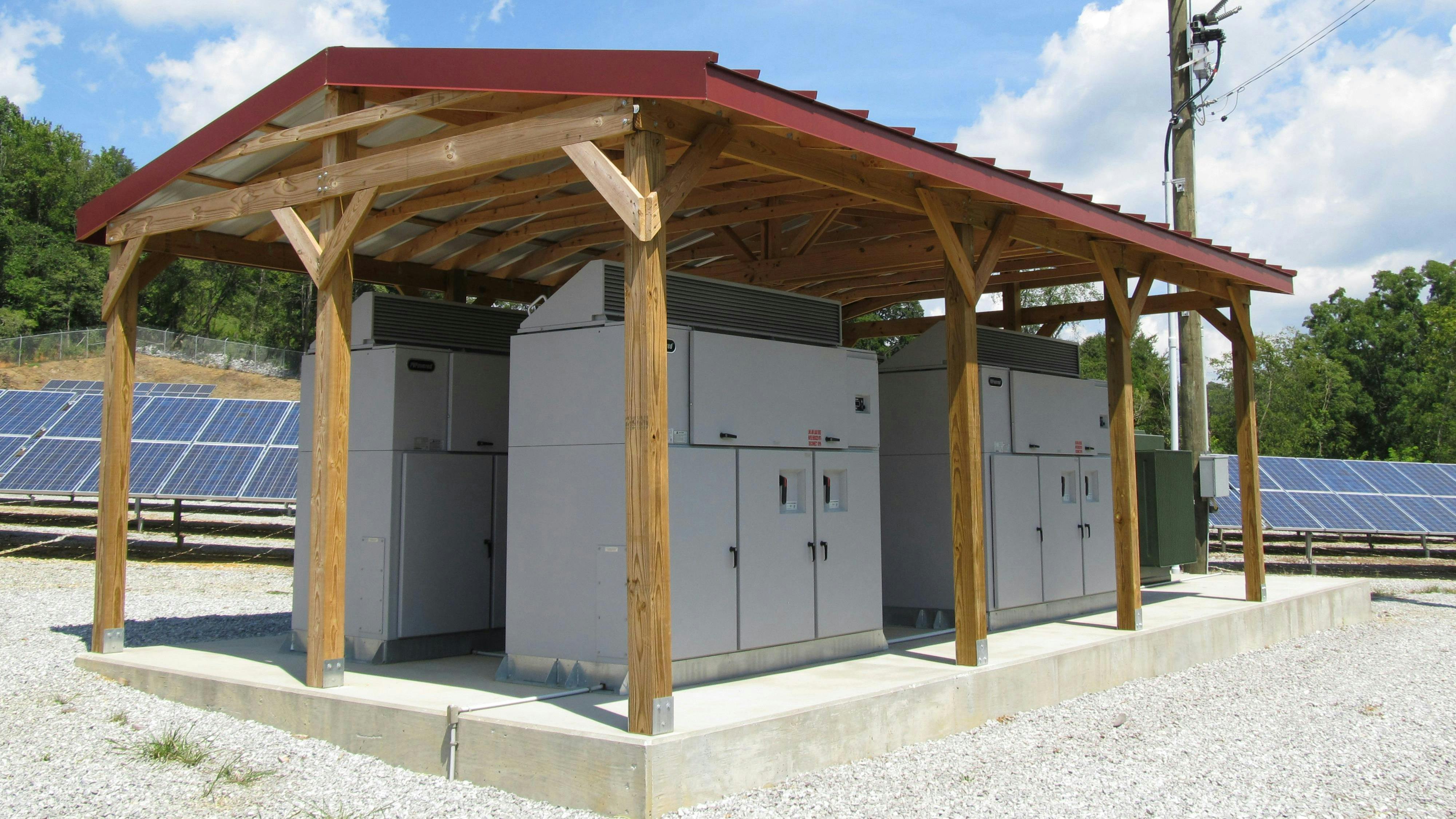 Electric cabinets with solar power inverter equipment.