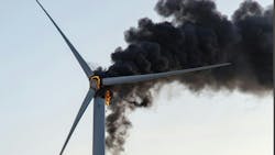 Lightning damage to wind turbines, causing a fire in the nacelle. Lightning damage to wind turbines, causing a fire in the nacelle.