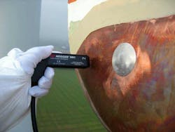 Lightning conductor resistance measurement at blade tip. Lightning conductor resistance measurement at blade tip.