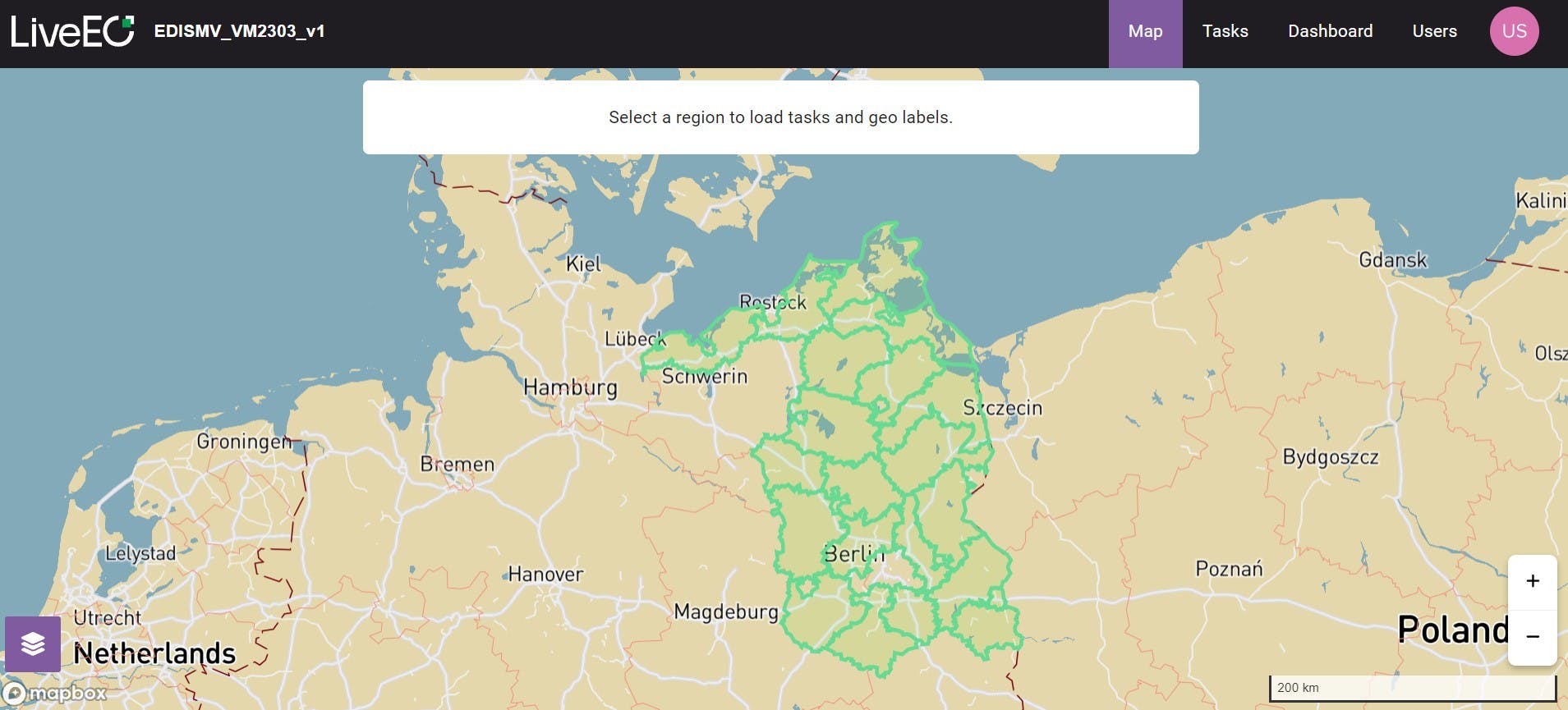 A screen capture from the app shows the regions where E.ON gets near real-time intelligence of grow-in and fall-in risks along its medium- and high-voltage overhead lines.