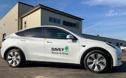 Davey’s fleet includes Tesla Model Y long range electric cars. Davey’s fleet includes Tesla Model Y long range electric cars.