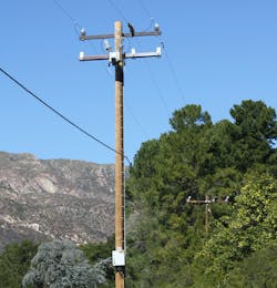 Sensing technology, EFD, installed on electric pole to monitor, detect damaged equipment before failure. Photo by SCE. Sensing technology, EFD, installed on electric pole to monitor, detect damaged equipment before failure. Photo by SCE.