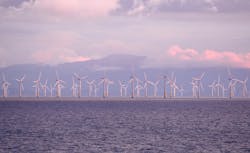 Offshore wind turbines in the Irish Sea. Offshore wind turbines in the Irish Sea.