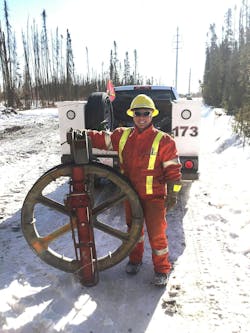 Rae-Lynn Hawco works as a journeyman lineworker and QC coordinator for Midlite Construction Ltd. in Woodlands, Manitoba, Canada. Rae-Lynn Hawco works as a journeyman lineworker and QC coordinator for Midlite Construction Ltd. in Woodlands, Manitoba, Canada.