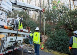 Georgia Power replaces over 20,000 poles every year that are damaged or identified through an inspection program. Pole replacements, such as this one, are just one of many programs Georgia Power uses to improve power system reliability and keep customers’ lights on. This program allows the company to replace poles without disrupting service to customers. Georgia Power replaces over 20,000 poles every year that are damaged or identified through an inspection program. Pole replacements, such as this one, are just one of many programs Georgia Power uses to improve power system reliability and keep customers’ lights on. This program allows the company to replace poles without disrupting service to customers.