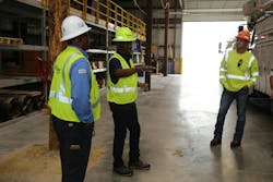 Patrick Smith, center, senior vice president of Operations and Technical Services for Ameren Illinois, has a safety talk with Kevin Young, manager of Electric Training for Ameren Illinois, left, and apprentice lineman Joe Soucy, who is based in Quincy, Illinois. Smith visited with apprentices at the company's training facility in Belleville, Illinois. Patrick Smith, center, senior vice president of Operations and Technical Services for Ameren Illinois, has a safety talk with Kevin Young, manager of Electric Training for Ameren Illinois, left, and apprentice lineman Joe Soucy, who is based in Quincy, Illinois. Smith visited with apprentices at the company's training facility in Belleville, Illinois.