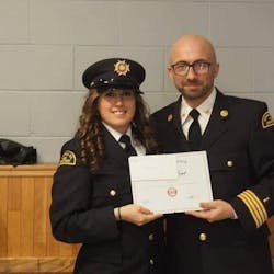 Apprentice Mel Dawe is not only in line work, but she also serves as a volunteer firefighter in her community in her free time. Apprentice Mel Dawe is not only in line work, but she also serves as a volunteer firefighter in her community in her free time.