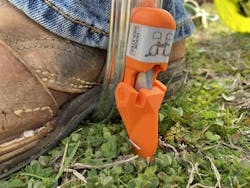A lineworker designed the Hook Holster with a two-part design. The bottom part is contoured to fit exactly around the gaff spike, while the top part hinges to lock over the top of the gaff. A lineworker designed the Hook Holster with a two-part design. The bottom part is contoured to fit exactly around the gaff spike, while the top part hinges to lock over the top of the gaff.