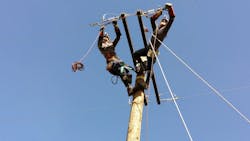 Bruce Thompson and his son, Bruce, have competed together at Lineman’s Rodeos in California, like this one at the Los Angeles Department of Water & Power (LADWP), as well as the International Lineman’s Rodeo. Bruce Thompson and his son, Bruce, have competed together at Lineman’s Rodeos in California, like this one at the Los Angeles Department of Water & Power (LADWP), as well as the International Lineman’s Rodeo.