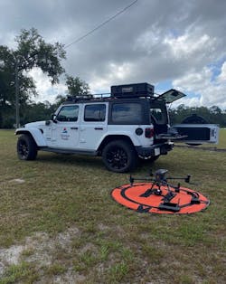 Today the utility pilots dozens of drones, taking them into the field with a mini-fleet of six Jeep Wranglers. Today the utility pilots dozens of drones, taking them into the field with a mini-fleet of six Jeep Wranglers.