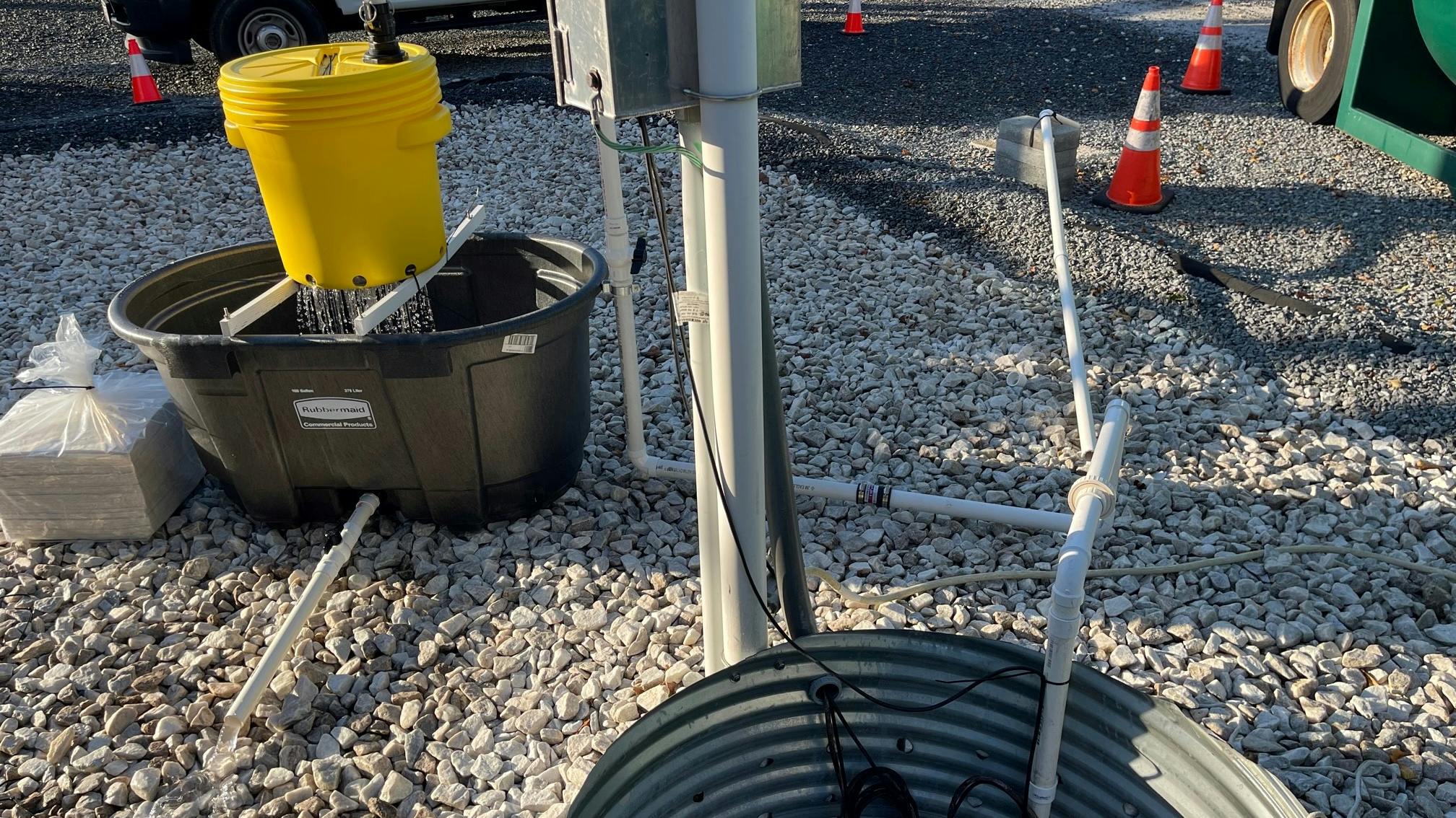 The decanter allows the water to be either discarded if it meets regulatory discharge limits or returned to the pit or another containment area.