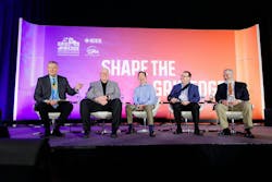 Similar panels planned for next year’s event. (L to r): Damir Novosel, president Quanta Technology; Kevin Geraghty, COO, San Diego Gas and Electric; Colton Ching, senior VP Planning & Technology, Hawaiian Electric; Elliot Mainzer, president & CEO California Independent System Operator: Mark Lauby, chief engineer and senior VP at NERC. Similar panels planned for next year’s event. (L to r): Damir Novosel, president Quanta Technology; Kevin Geraghty, COO, San Diego Gas and Electric; Colton Ching, senior VP Planning & Technology, Hawaiian Electric; Elliot Mainzer, president & CEO California Independent System Operator: Mark Lauby, chief engineer and senior VP at NERC.