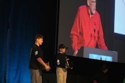 The two winners of the Kids Rodeo were honored on stage in front of thousands of lineworkers and their families at the awards banquet. The two winners of the Kids Rodeo were honored on stage in front of thousands of lineworkers and their families at the awards banquet.