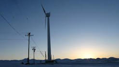 Distribution lines connect a wind turbine. Distribution lines connect a wind turbine.