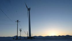 Distribution lines connect a wind turbine. Distribution lines connect a wind turbine.