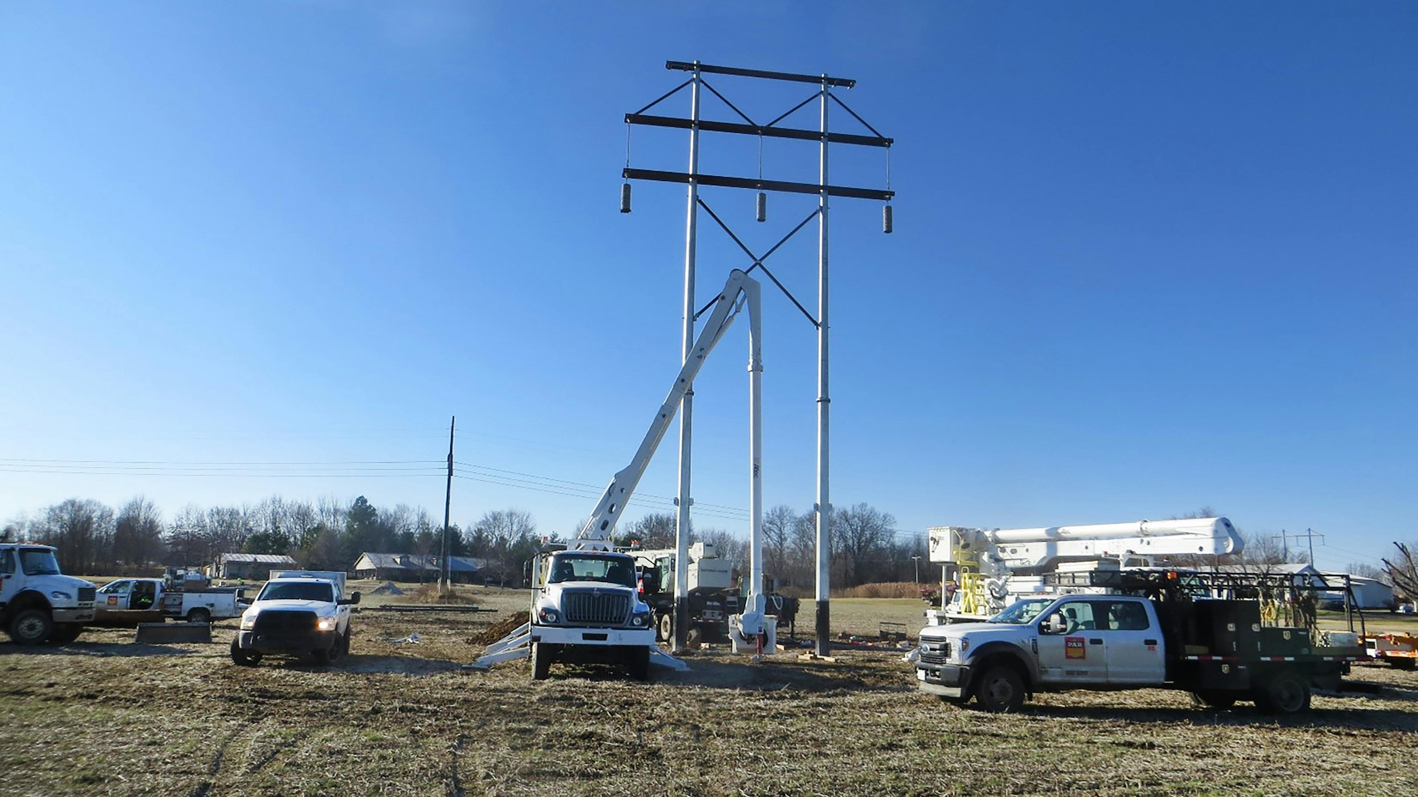Steel H-frame structure install prior to testing,