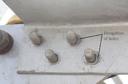 Bearing of bolt holes, visible only after nuts are removed. Bearing of bolt holes, visible only after nuts are removed.