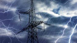 power lines and tower with lightning power lines and tower with lightning