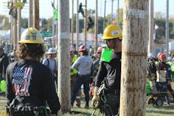 The journeyman team members had to compete individually as part of the pole climb event, in which they had to scale a 40-foot wood pole, place a raw egg in their mouths and then climb down without breaking or cracking the egg. The journeyman team members had to compete individually as part of the pole climb event, in which they had to scale a 40-foot wood pole, place a raw egg in their mouths and then climb down without breaking or cracking the egg.