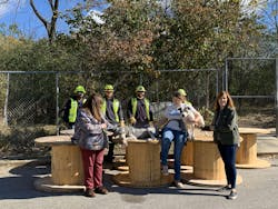 Two of the rescue dogs enjoy the new wire spools, which will be used in the new sensory garden at the animal shelter. Two of the rescue dogs enjoy the new wire spools, which will be used in the new sensory garden at the animal shelter.