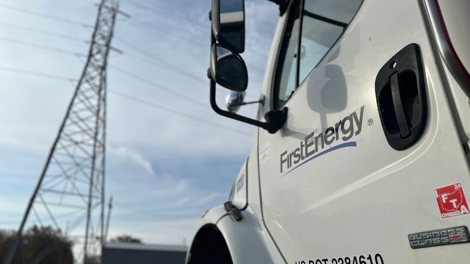 FirstEnergy truck with transmission tower