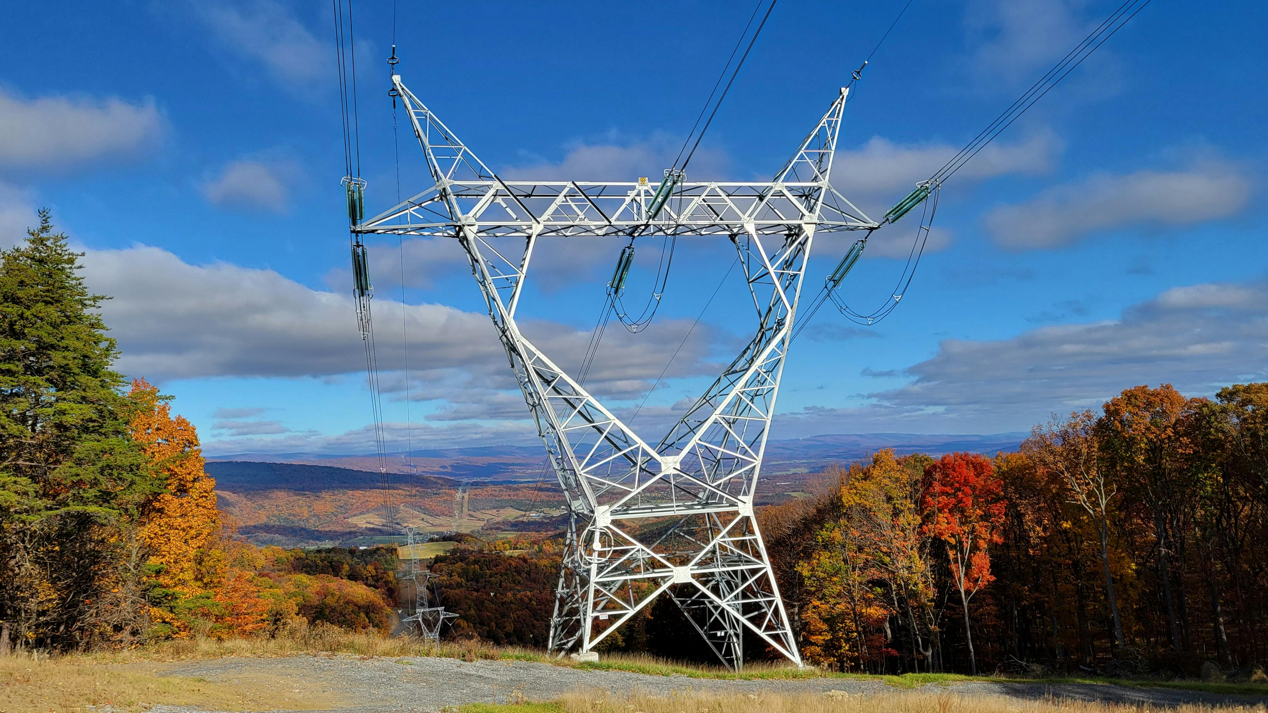 A view back down Mt. Storm. The 5C lattice steel towers were built to withstand the region&rsquo;s intense weather conditions.