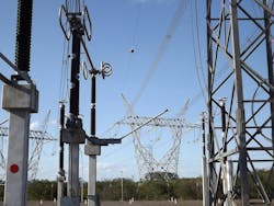 Bay line optical ground wire cable (OPGW) with splice box. Every new transmission line must include an OPGW as its grounding cable. Bay line optical ground wire cable (OPGW) with splice box. Every new transmission line must include an OPGW as its grounding cable.