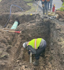 An inspection for gas main damage during a directional drilling operation. An inspection for gas main damage during a directional drilling operation.
