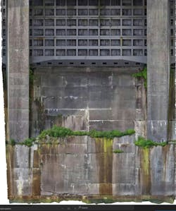 This frontal view of Bay 2 at Long Sault Dam in St. Lawrence, New York, show vegetation growth on the spillway. This frontal view of Bay 2 at Long Sault Dam in St. Lawrence, New York, show vegetation growth on the spillway.