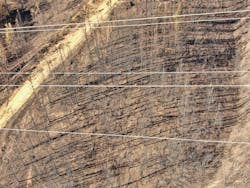 Burned land beneath high-voltage conductors. Burned land beneath high-voltage conductors.
