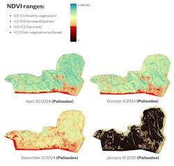 NDVI spot values for Palisades from April 30, 2024 to January 15, 2025. NDVI spot values for Palisades from April 30, 2024 to January 15, 2025.