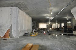 Construction photograph of second below grade floor future station ventilation and medium voltage cable routing level. Construction photograph of second below grade floor future station ventilation and medium voltage cable routing level.