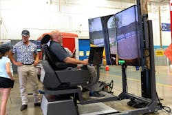 The display and controls for virtual training exercises. The operator becomes familiar with the controls and how the machine behaves. The display and controls for virtual training exercises. The operator becomes familiar with the controls and how the machine behaves.