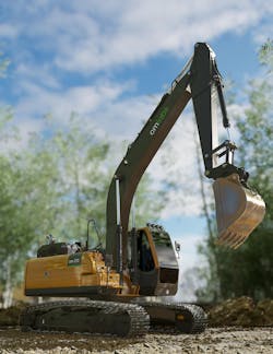 Simulated excavator with quick coupler and bucket. Simulated excavator with quick coupler and bucket.