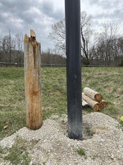Photos taken after a storm that ripped through Wildwood, Missouri, with winds strong enough to snap wood poles. Photos taken after a storm that ripped through Wildwood, Missouri, with winds strong enough to snap wood poles.