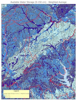 Figure 5. MSEC’s Soil Available Water Storage in the root zone (0-150cm). Figure 5. MSEC’s Soil Available Water Storage in the root zone (0-150cm).
