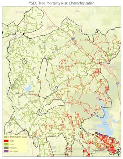 Figure 7. Tree mortality risk model/map for MSEC territory. Figure 7. Tree mortality risk model/map for MSEC territory.
