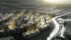 An aerial view captures the Soleil Lofts microgrid community in Utah, highlighting various distributed energy grid-interactive resources that are a key part of this all-electric, multi-family development. An aerial view captures the Soleil Lofts microgrid community in Utah, highlighting various distributed energy grid-interactive resources that are a key part of this all-electric, multi-family development.