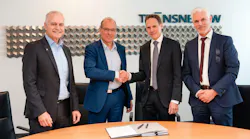 From left to right in the image: - Dr. Rainer Pflaum - CFO, TransnetBW GmbH Dr. Werner Götz - CEO, TransnetBW GmbH, Johan Bindele - Vice President and CEO of Grid Systems Integration at GE Vernova and Stefan Hartge - Regional Leader for GSI, GE Vernova.