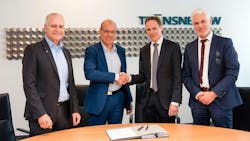 From left to right in the image: - Dr. Rainer Pflaum - CFO, TransnetBW GmbH Dr. Werner Götz - CEO, TransnetBW GmbH, Johan Bindele - Vice President and CEO of Grid Systems Integration at GE Vernova and Stefan Hartge - Regional Leader for GSI, GE Vernova. From left to right in the image: - Dr. Rainer Pflaum - CFO, TransnetBW GmbH Dr. Werner Götz - CEO, TransnetBW GmbH, Johan Bindele - Vice President and CEO of Grid Systems Integration at GE Vernova and Stefan Hartge - Regional Leader for GSI, GE Vernova.