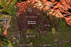 A false-color image showing areas burned by the Eaton Fire, captured by NASA’s AVIRIS-3. A false-color image showing areas burned by the Eaton Fire, captured by NASA’s AVIRIS-3.