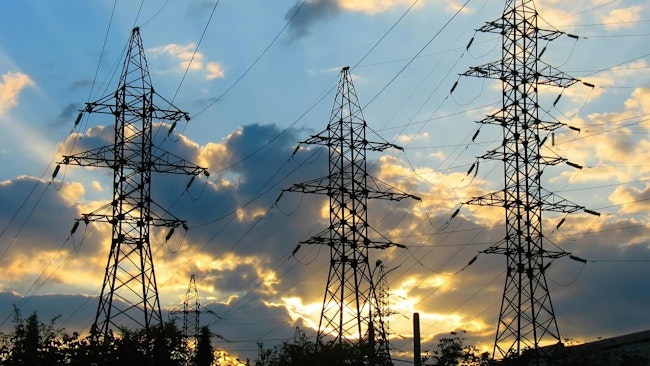 transmission lines at sunset