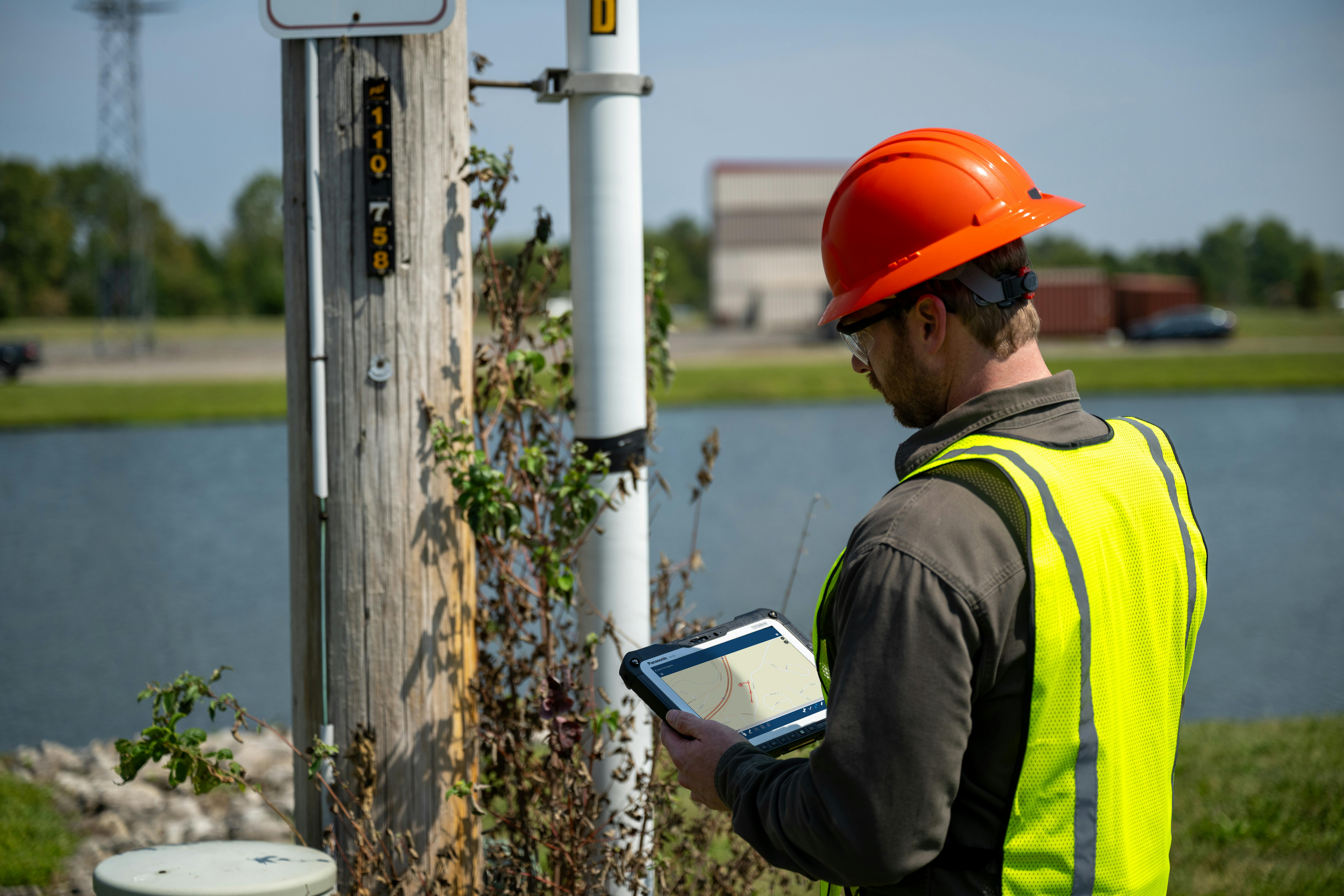 utility worker with mobile computer