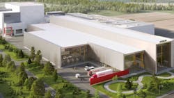 Rendering of Hitachi Energy’s Varennes facility, post-expansion aerial view. Rendering of Hitachi Energy’s Varennes facility, post-expansion aerial view.